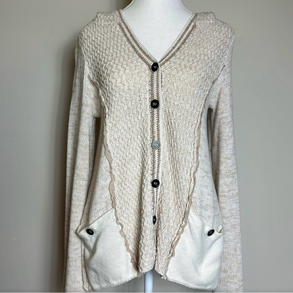 NWT Free People Double Lined Crochet Hooded Cardigan Sweater - Large - Picture 4 of 7